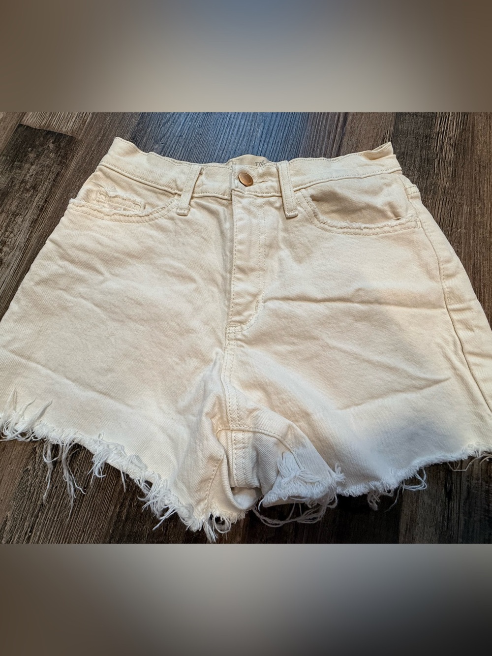 Universal Thread Cream High-Waist Frayed Denim Shorts